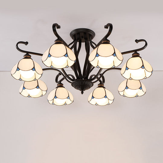 Handcrafted Scalloped Tiffany Glass Ceiling Chandelier For Living Room 8 / White