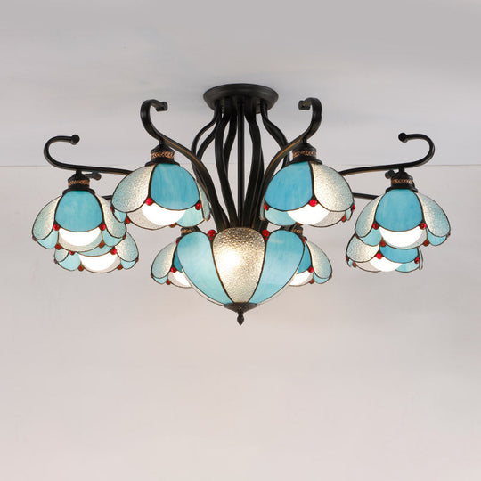 Handcrafted Scalloped Tiffany Glass Ceiling Chandelier For Living Room