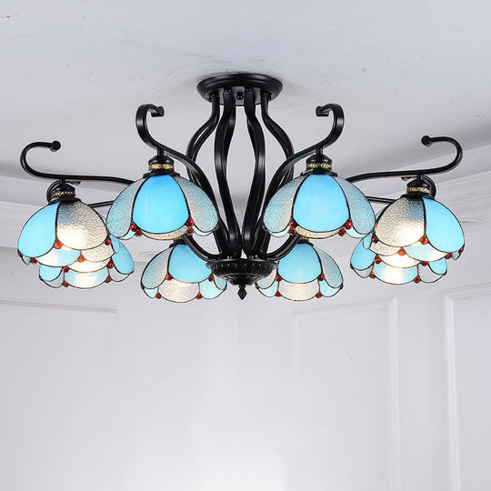Handcrafted Scalloped Tiffany Glass Ceiling Chandelier For Living Room 8 / Blue