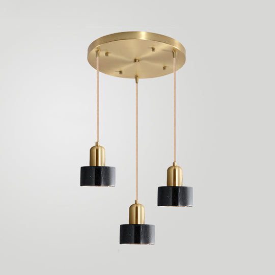 Sleek Round Shade Pendant Light with Marble Accent – Ideal for Elegant Dining Rooms