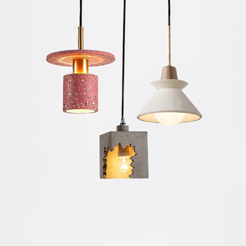 Modern Geometric Suspension Pendant Light For Dining Room - Single Cement Fixture