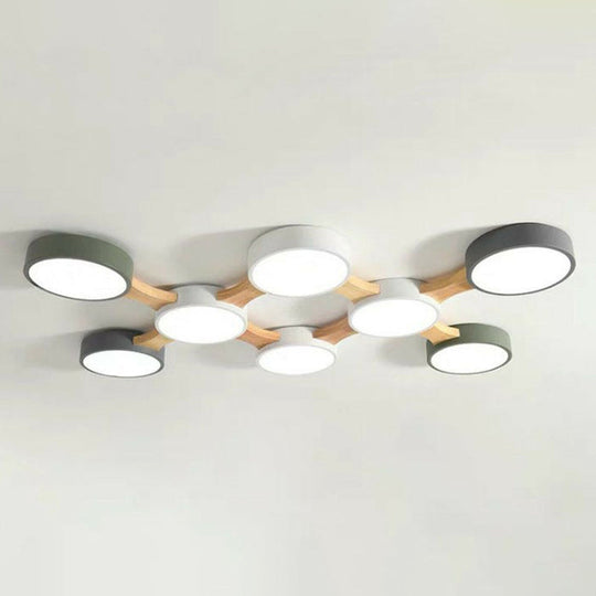 Round LED Flush Mount Metallic Ceiling Light in Gray-Green - Minimalist Modern Design