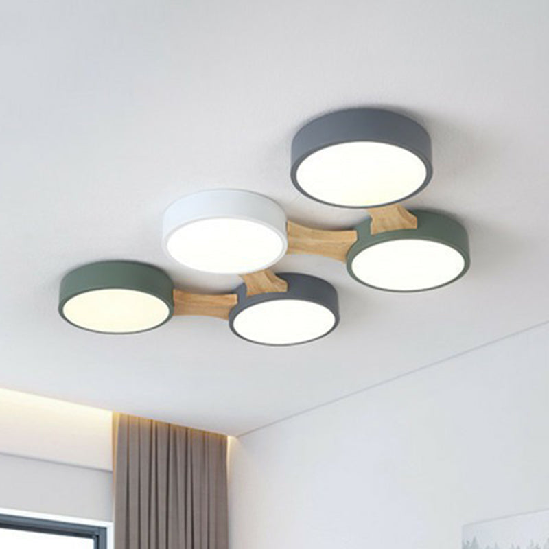 Round Led Flush Mount Metallic Ceiling Light In Gray-Green - Minimalist Modern Design 5 / White