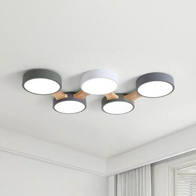 Round LED Flush Mount Metallic Ceiling Light in Gray-Green - Minimalist Modern Design