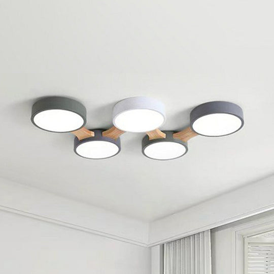 Round LED Flush Mount Metallic Ceiling Light in Gray-Green - Minimalist Modern Design