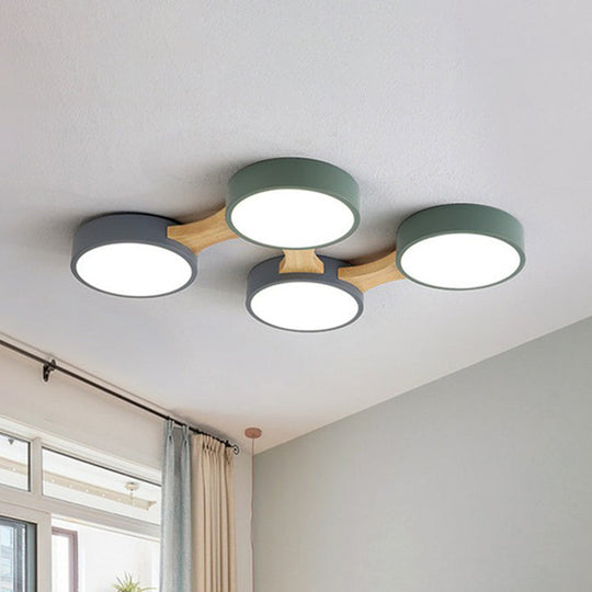 Round LED Flush Mount Metallic Ceiling Light in Gray-Green - Minimalist Modern Design