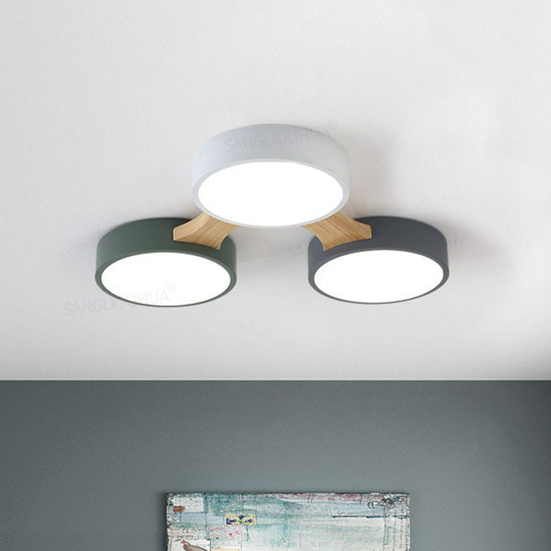 Round LED Flush Mount Metallic Ceiling Light in Gray-Green - Minimalist Modern Design