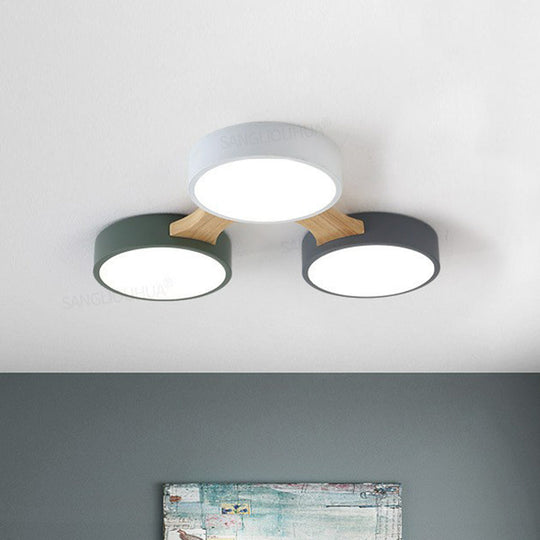 Round LED Flush Mount Metallic Ceiling Light in Gray-Green - Minimalist Modern Design
