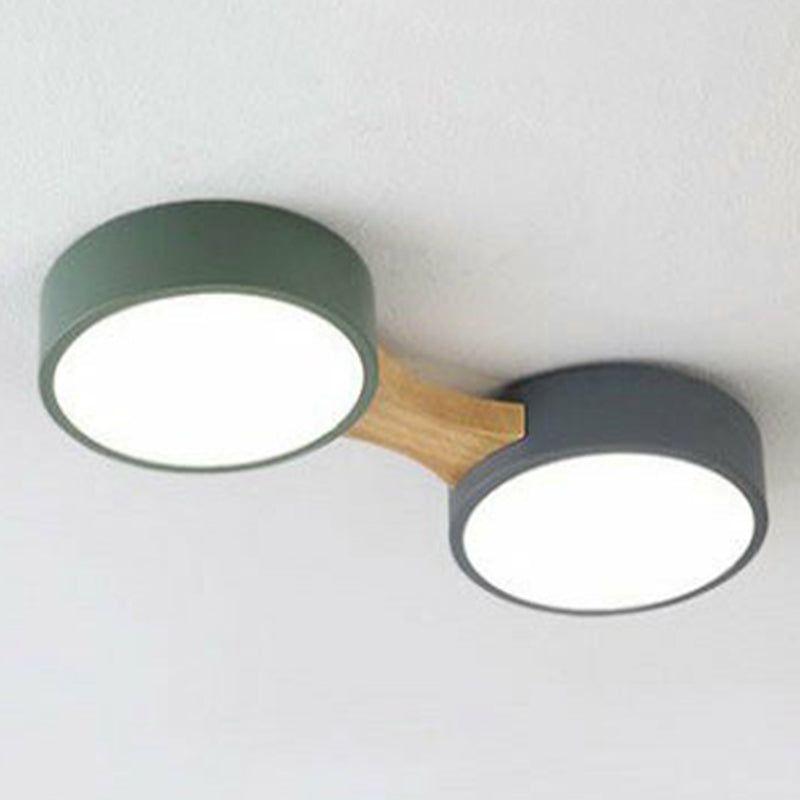 Round LED Flush Mount Metallic Ceiling Light in Gray-Green - Minimalist Modern Design