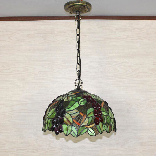 Stained Glass Pendant Light – 1-Head Grape-Inspired Dome Shade Hanging Fixture