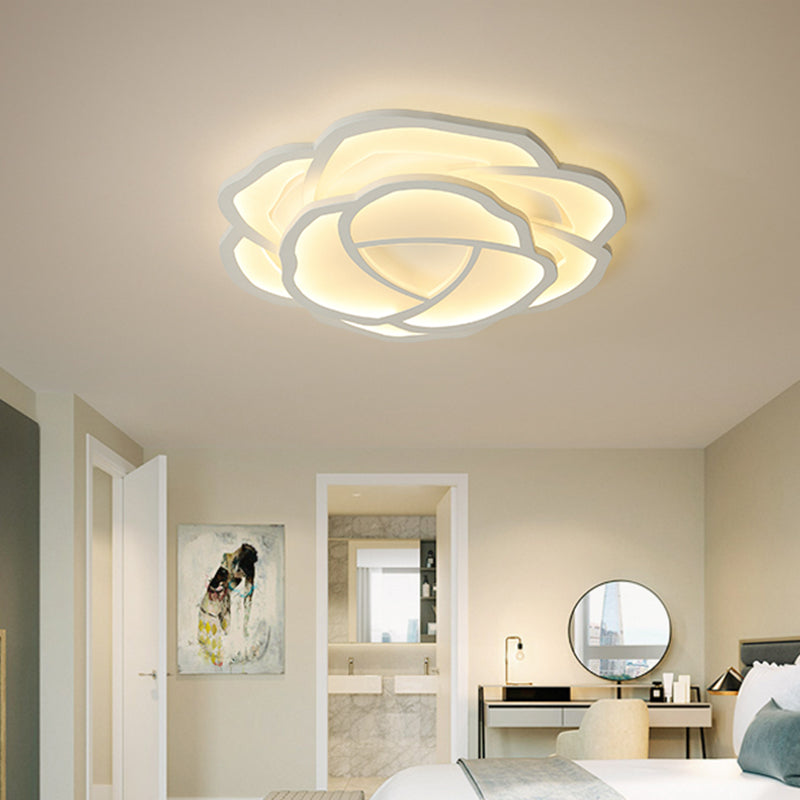 LED Acrylic Shaded Rose Flush Mount Ceiling Lamp - Simplicity Bedroom Light (16"/20.5") in Warm/White