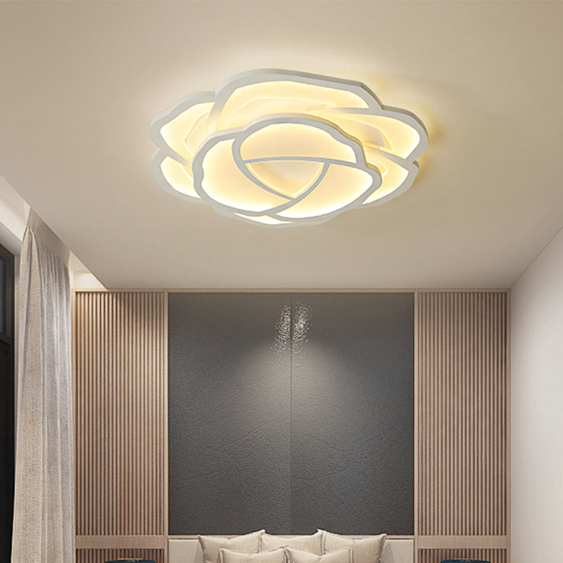 Led Acrylic Shaded Rose Flush Mount Ceiling Lamp - Simplicity Bedroom Light (16/20.5) In Warm/White