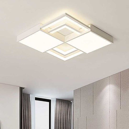 Modern White Square LED Acrylic Flush Mount Ceiling Light