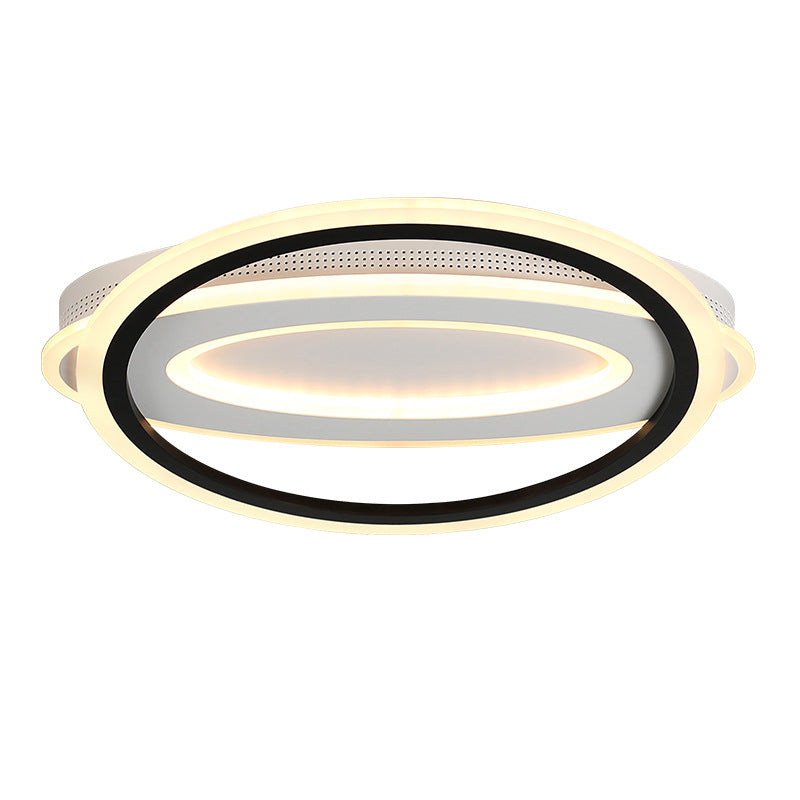 Oval LED Ceiling Flush Mount - 16.5"/19.5"/23.5" Wide - Black & White Acrylic - Bedroom Ceiling Light in Warm/White/Natural Light