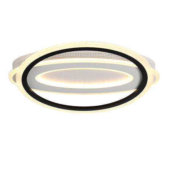 Oval LED Ceiling Flush Mount - 16.5"/19.5"/23.5" Wide - Black & White Acrylic - Bedroom Ceiling Light in Warm/White/Natural Light