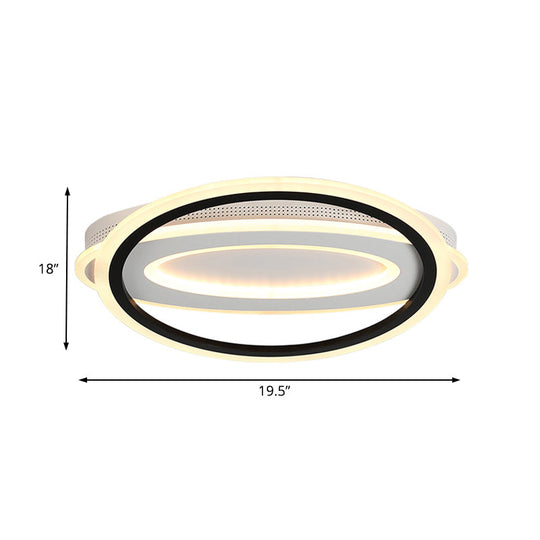 Oval LED Ceiling Flush Mount - 16.5"/19.5"/23.5" Wide - Black & White Acrylic - Bedroom Ceiling Light in Warm/White/Natural Light