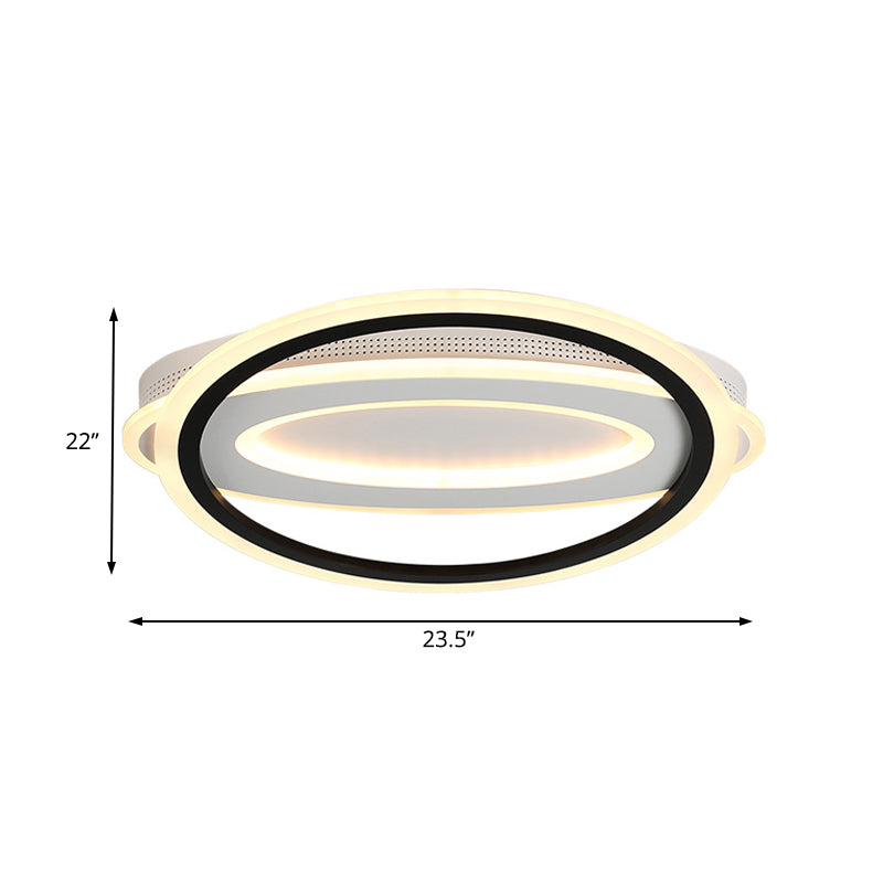 Oval LED Ceiling Flush Mount - 16.5"/19.5"/23.5" Wide - Black & White Acrylic - Bedroom Ceiling Light in Warm/White/Natural Light