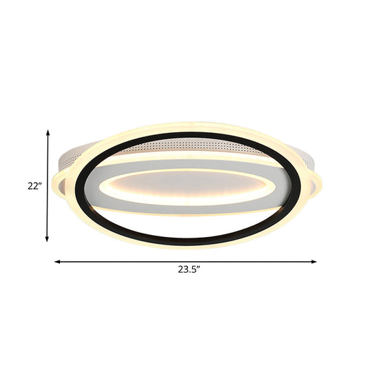Oval LED Ceiling Flush Mount - 16.5"/19.5"/23.5" Wide - Black & White Acrylic - Bedroom Ceiling Light in Warm/White/Natural Light