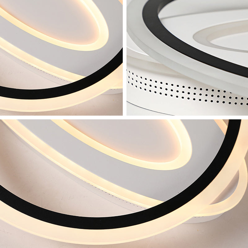 Oval LED Ceiling Flush Mount - 16.5"/19.5"/23.5" Wide - Black & White Acrylic - Bedroom Ceiling Light in Warm/White/Natural Light