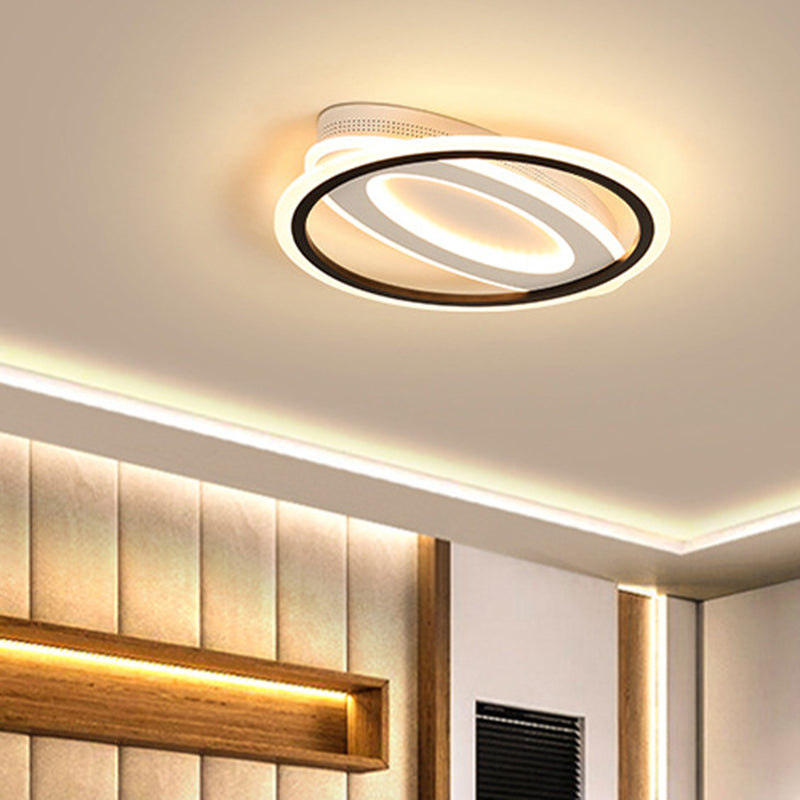 Oval LED Ceiling Flush Mount - 16.5"/19.5"/23.5" Wide - Black & White Acrylic - Bedroom Ceiling Light in Warm/White/Natural Light