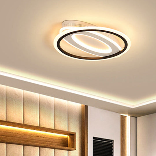 Oval LED Ceiling Flush Mount - 16.5"/19.5"/23.5" Wide - Black & White Acrylic - Bedroom Ceiling Light in Warm/White/Natural Light