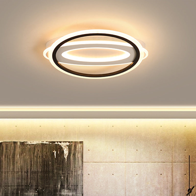 Oval LED Ceiling Flush Mount - 16.5"/19.5"/23.5" Wide - Black & White Acrylic - Bedroom Ceiling Light in Warm/White/Natural Light