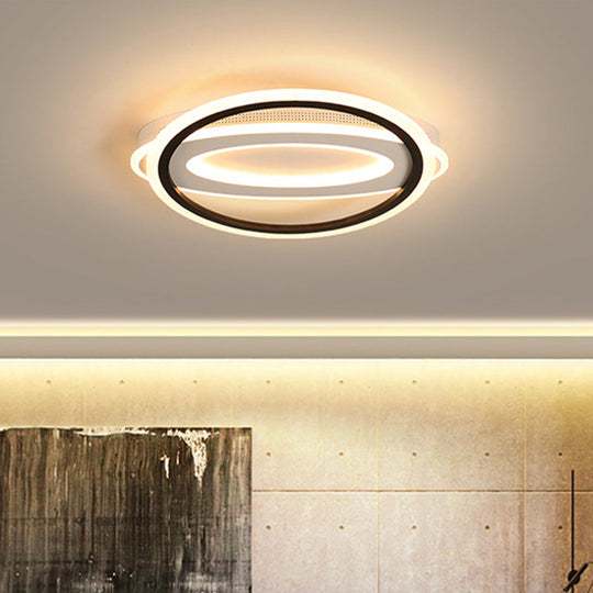 Oval Led Ceiling Flush Mount - 16.5/19.5/23.5 Wide Black & White Acrylic Bedroom Light In