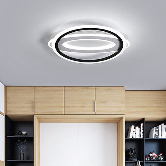Oval LED Ceiling Flush Mount - 16.5"/19.5"/23.5" Wide - Black & White Acrylic - Bedroom Ceiling Light in Warm/White/Natural Light