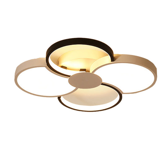 Plafonnier LED noir et blanc en forme de fleur avec abat-jour en acrylique en 3 options d'éclairage, 16,5"-23,5" de large pour les chambres