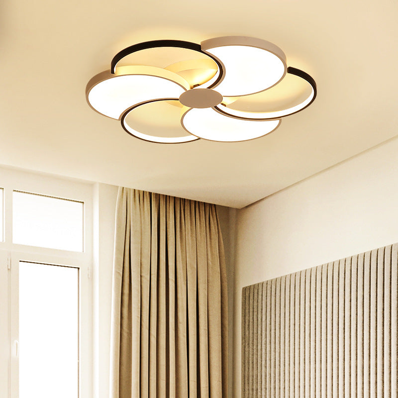Floral LED Flush Mount Ceiling Light with Acrylic Shade in Black and White - Warm, White, and Natural Light