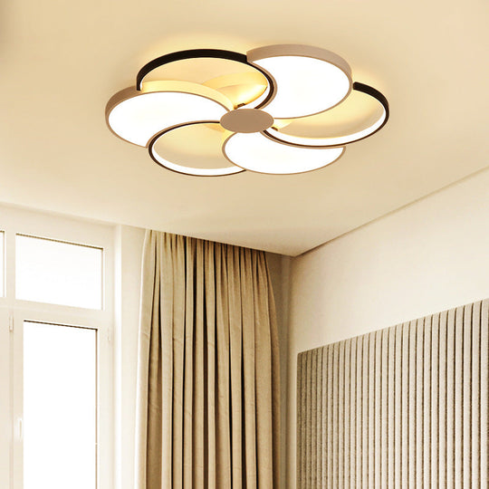 Floral Led Flush Mount Ceiling Light With Acrylic Shade In Black And White - Warm Natural