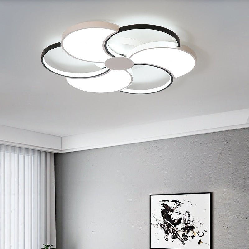 Floral LED Flush Mount Ceiling Light with Acrylic Shade in Black and White - Warm, White, and Natural Light