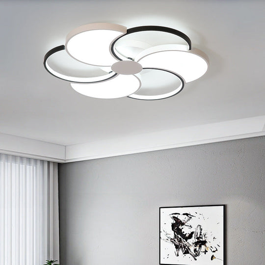 Floral LED Flush Mount Ceiling Light with Acrylic Shade in Black and White - Warm, White, and Natural Light