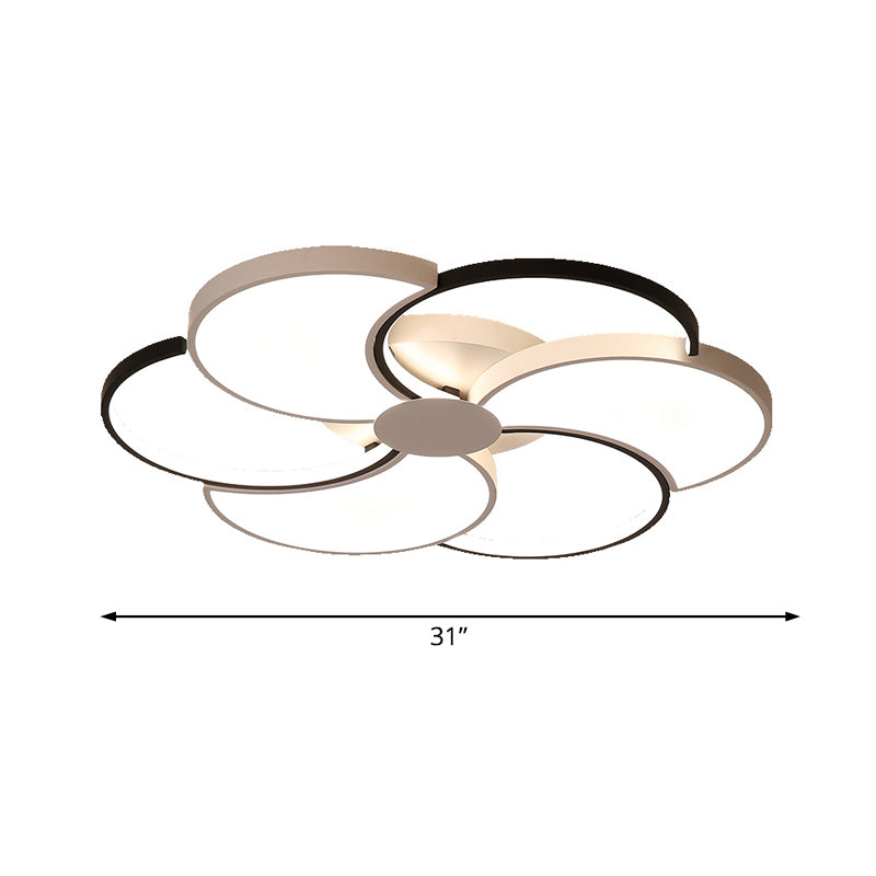 Floral LED Flush Mount Ceiling Light with Acrylic Shade in Black and White - Warm, White, and Natural Light