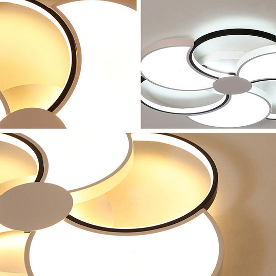 Floral LED Flush Mount Ceiling Light with Acrylic Shade in Black and White - Warm, White, and Natural Light