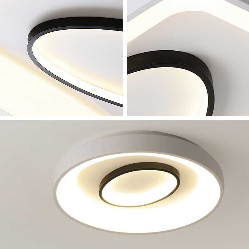 Nordic Metal LED Flush Mount Light - Bedroom Square/Rectangle & Oval Design, 16"/19.5"/35.5" Wide, Warm/White Light, in Elegant White Finish