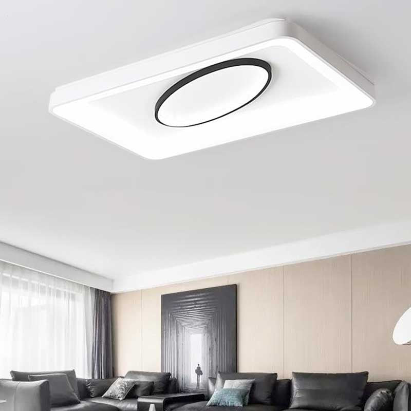 Nordic Metal LED Flush Mount Light - Bedroom Square/Rectangle & Oval Design, 16"/19.5"/35.5" Wide, Warm/White Light, in Elegant White Finish