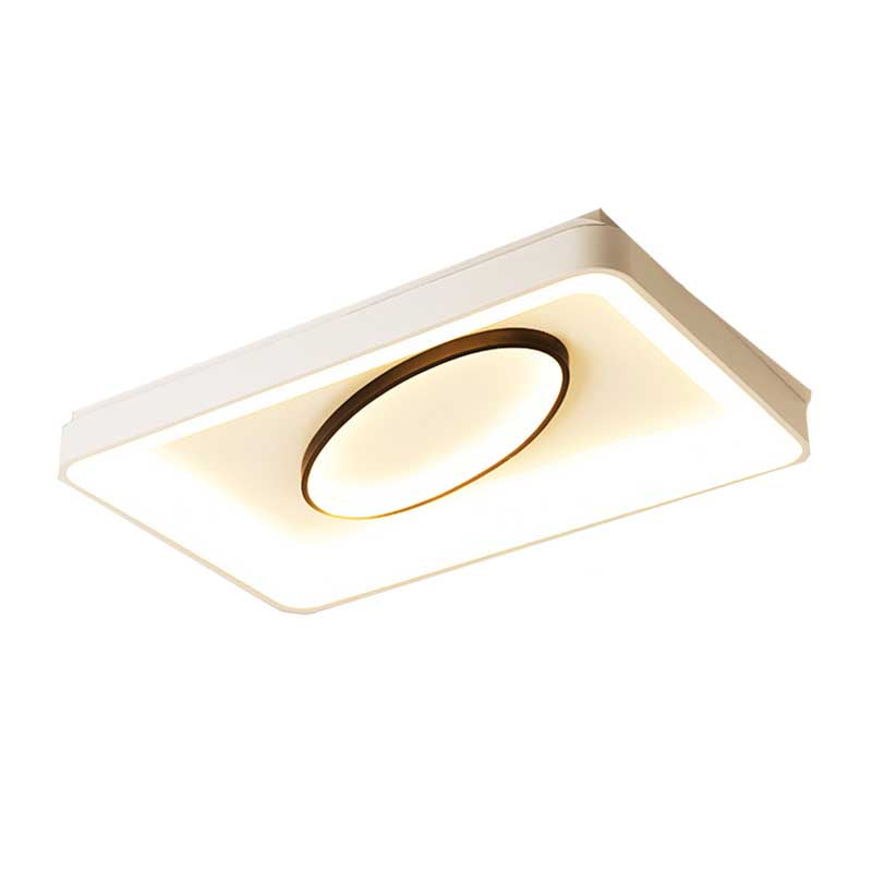 Nordic Metal LED Flush Mount Light - Bedroom Square/Rectangle & Oval Design, 16"/19.5"/35.5" Wide, Warm/White Light, in Elegant White Finish