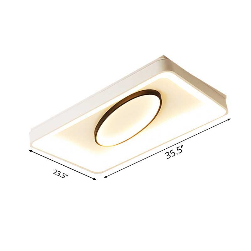 Nordic Metal LED Flush Mount Light - Bedroom Square/Rectangle & Oval Design, 16"/19.5"/35.5" Wide, Warm/White Light, in Elegant White Finish