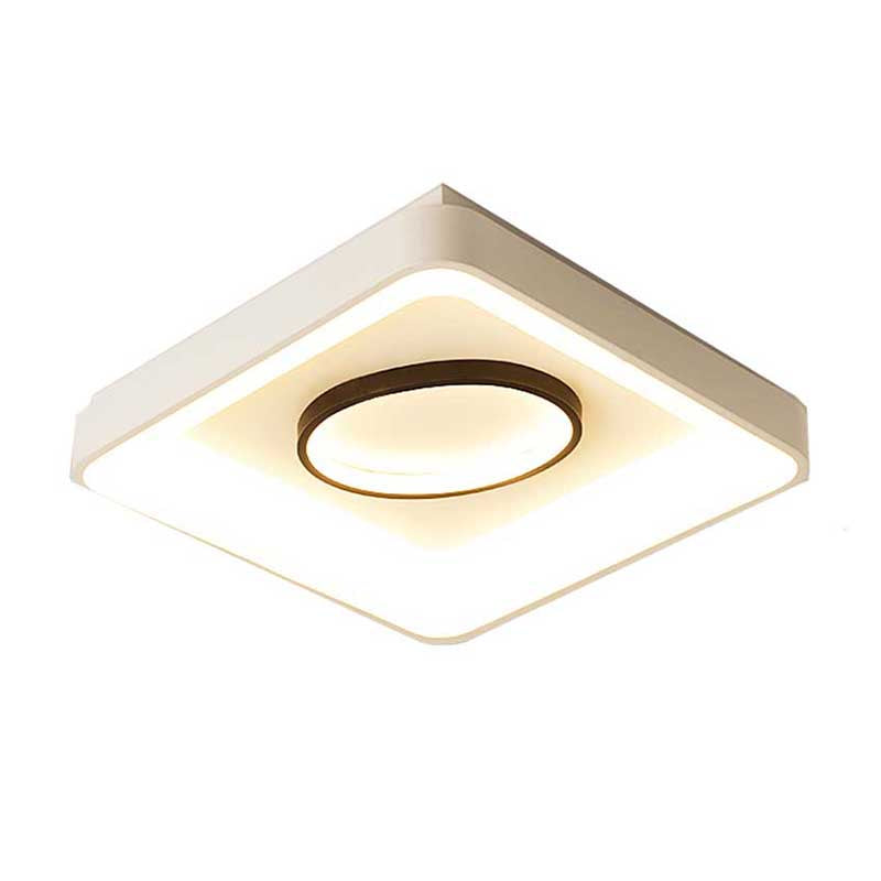 Nordic Metal LED Flush Mount Light - Bedroom Square/Rectangle & Oval Design, 16"/19.5"/35.5" Wide, Warm/White Light, in Elegant White Finish