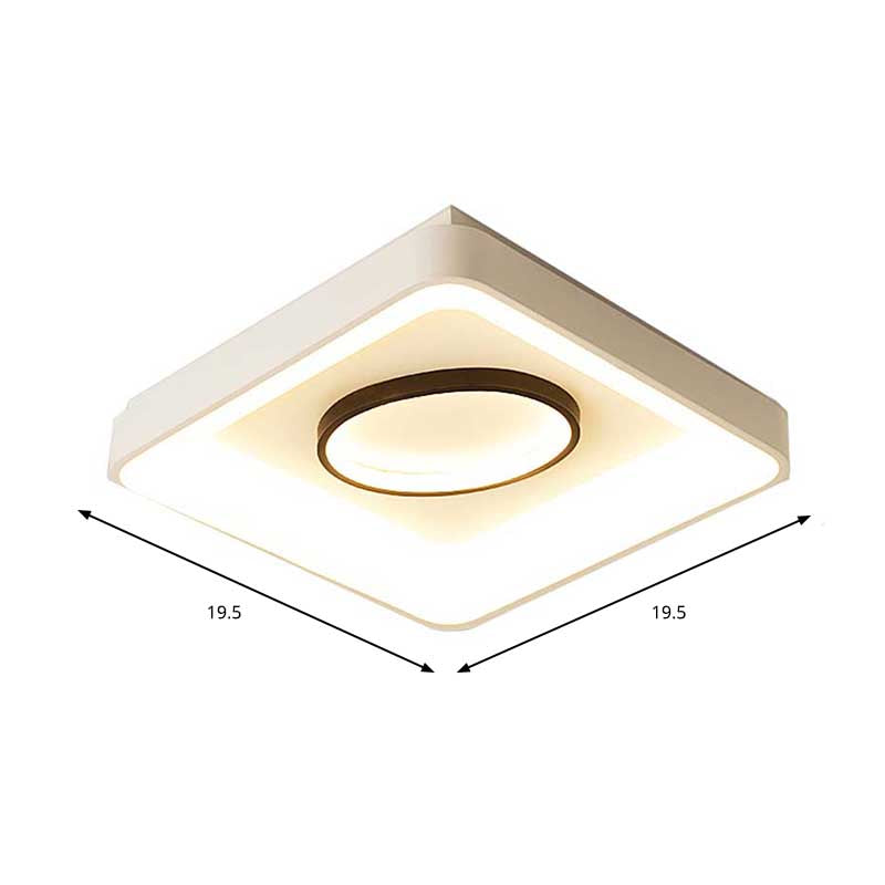 Nordic Metal LED Flush Mount Light - Bedroom Square/Rectangle & Oval Design, 16"/19.5"/35.5" Wide, Warm/White Light, in Elegant White Finish
