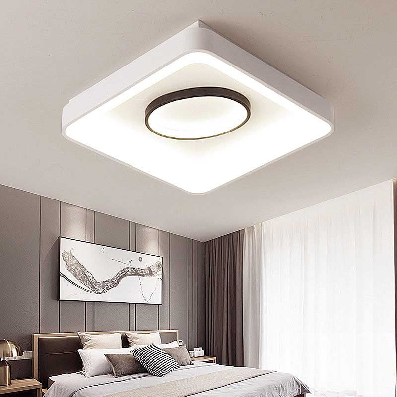 Nordic Metal LED Flush Mount Light - Bedroom Square/Rectangle & Oval Design, 16"/19.5"/35.5" Wide, Warm/White Light, in Elegant White Finish