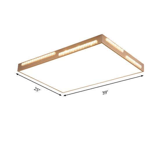 Golden Metal LED Flushmount Ceiling Lamp with Crystal Accents - Simple Square/Rectangular Design, 18"/21.5"/35.5" Wide for Bedroom