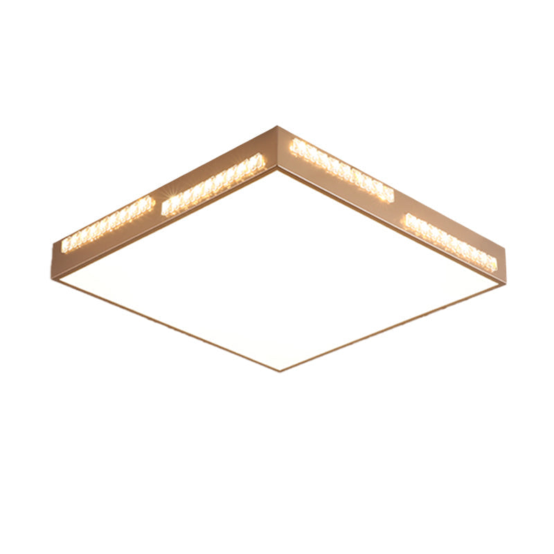 Golden Metal LED Flushmount Ceiling Lamp with Crystal Accents - Simple Square/Rectangular Design, 18"/21.5"/35.5" Wide for Bedroom