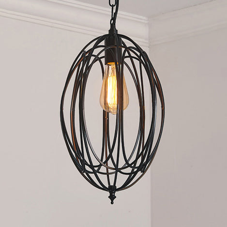 Retro Oval Pendant Light - 1 Head Metallic Ceiling Lamp In Black/White For Living Room Black