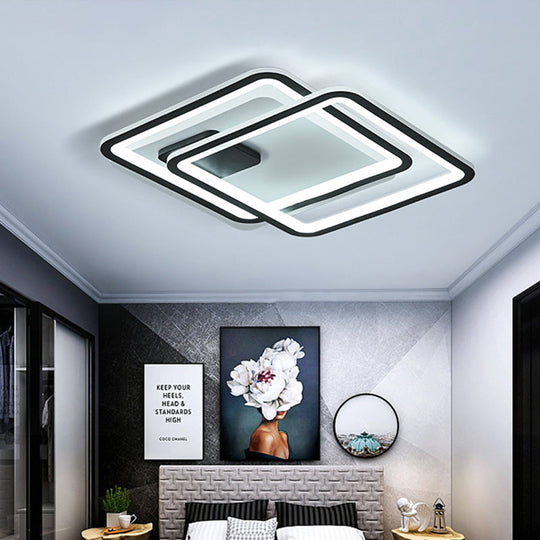 Contemporary Black 2-Tier LED Ceiling Flush Mount - 18"/23" Wide | Warm/White Light