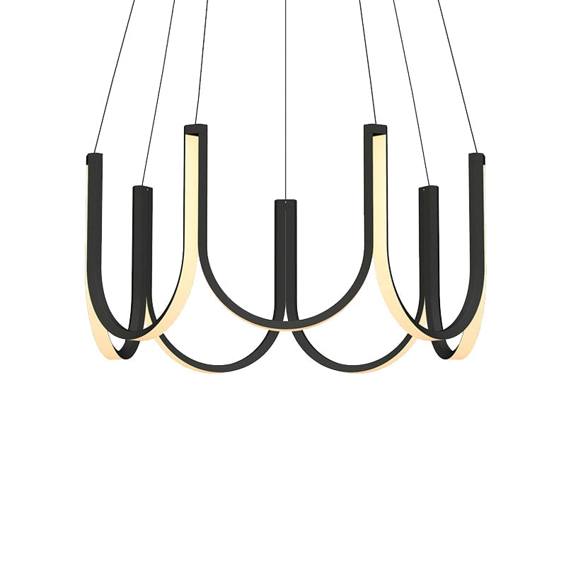 Contemporary U-Shaped LED Chandelier Light: Black/White/Gold Acrylic Ceiling Pendant (White/Warm Light)