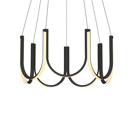 Contemporary U-Shaped LED Chandelier Light: Black/White/Gold Acrylic Ceiling Pendant (White/Warm Light)