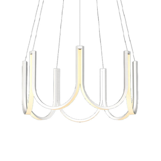 Contemporary Black & White U-Shaped Led Chandelier Pendant With Gold Accents - White/Warm Light