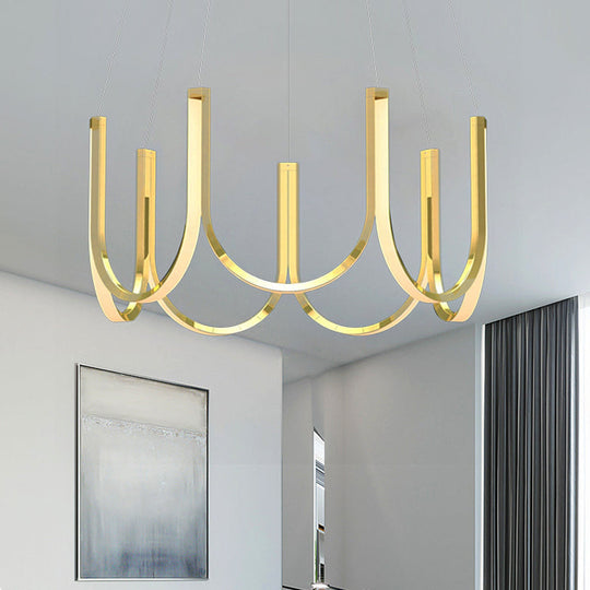 Contemporary U-Shaped LED Chandelier Light: Black/White/Gold Acrylic Ceiling Pendant (White/Warm Light)